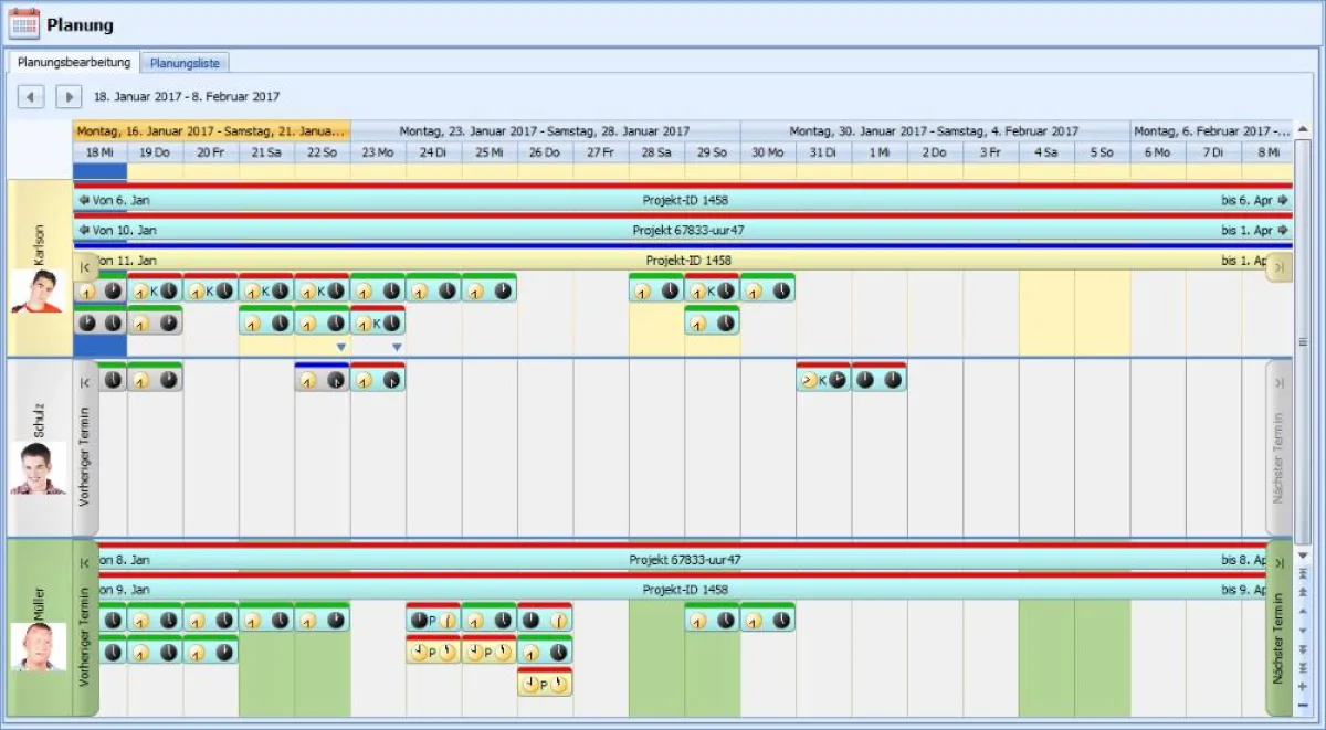 Die chronologsche Planungsansicht in myPlan