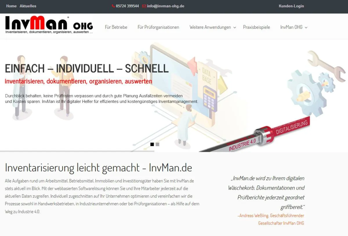 InvMan.de - Webbasierte Prüfplanung und Inventarmanagement