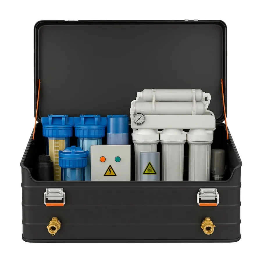 Grafische Darstellung eines Wasserfiltersystems in Einzelkomponenten (© Daniel Nitzschke)