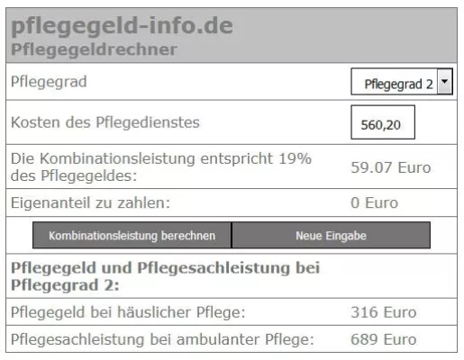 Bild: Pflegeleistungen 2018: Pflegegeldrechner bei Kombinationspflege