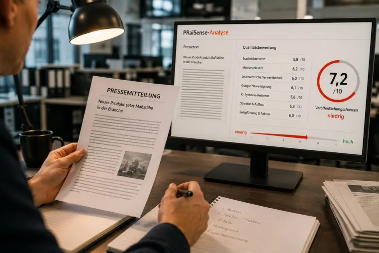 Neue KI-Medienrelevanz-Analyse bewertet erstmals Medienberichtschancen von Pressetexten Bild: Neue KI-Medienrelevanz-Analyse bewertet erstmals Medienberichtschancen von Pressetexten