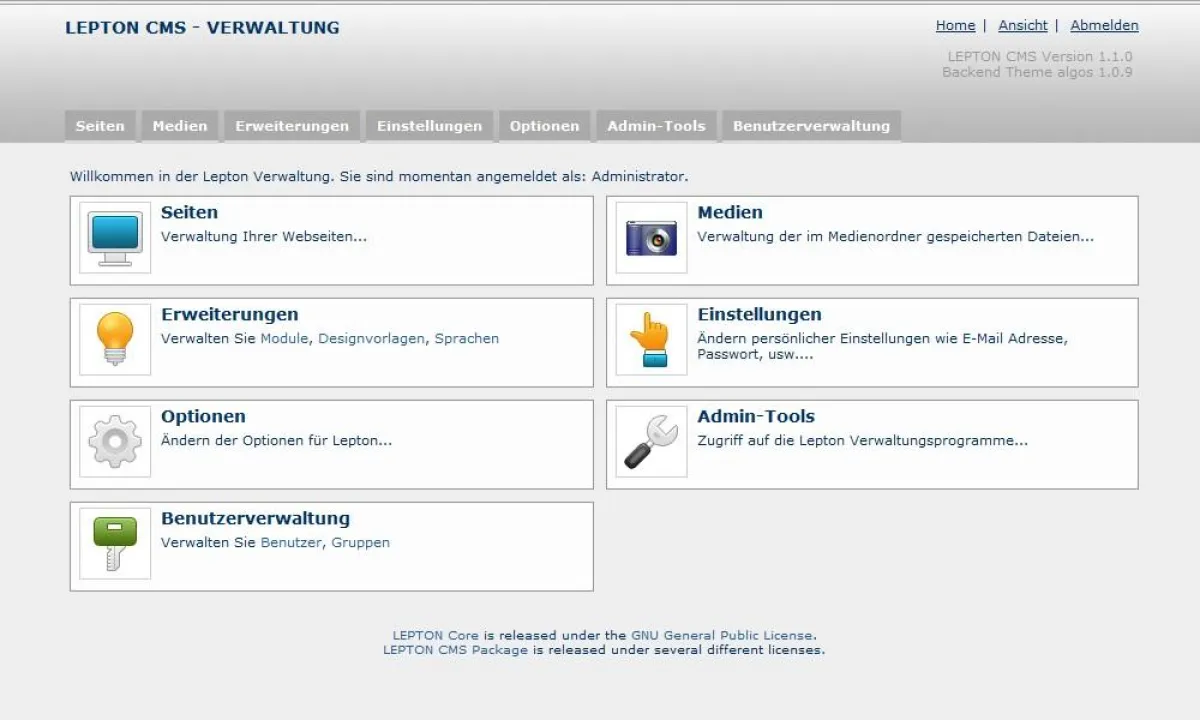 Backend des LEPTON CMS