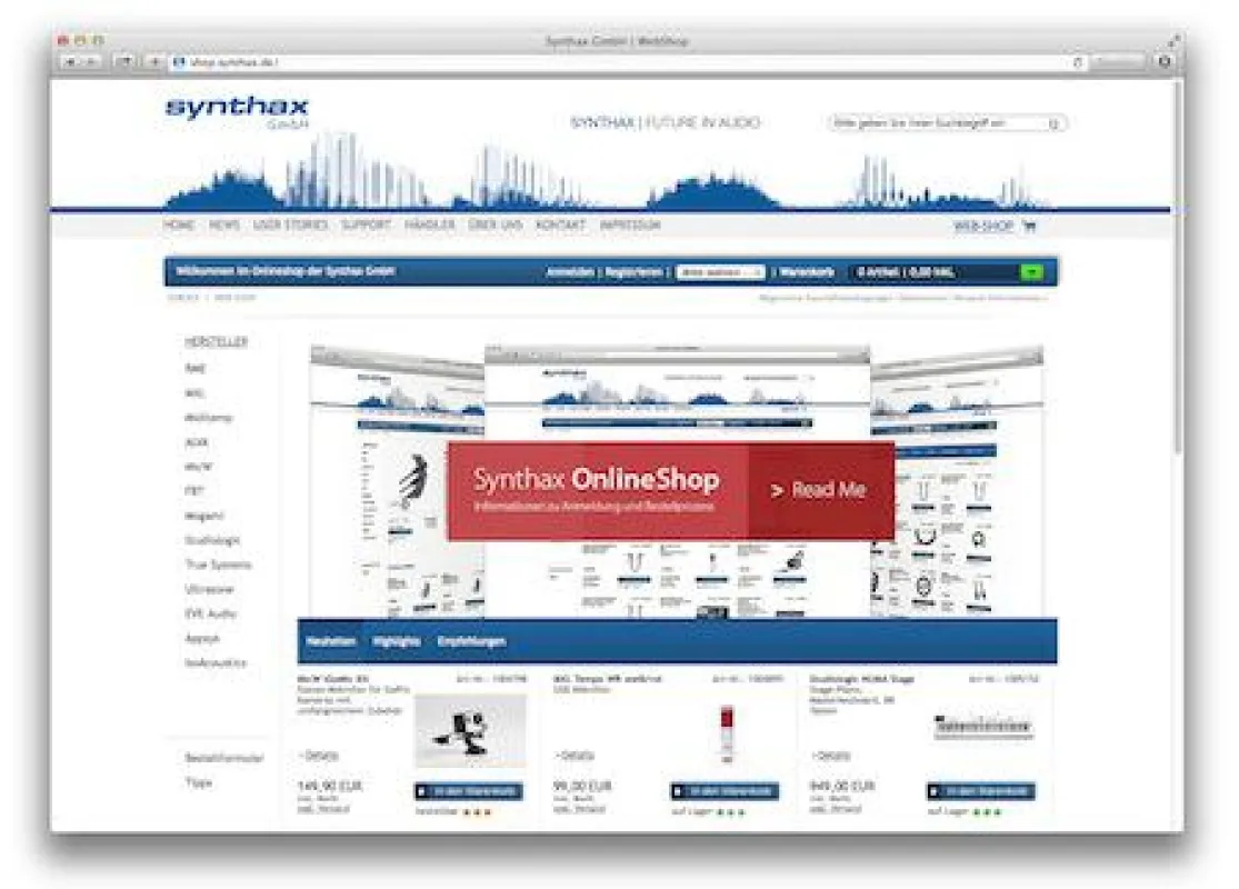 Der neue Online-Shop von Synthax bietet hochwertige Audio-Technik mit Lieferung am Folgetag.