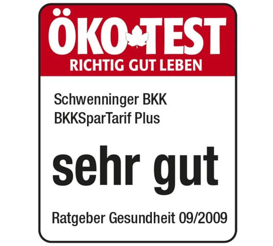 Das Magazin Öko-Test Ratgeber Gesundheit und Fitness wählte den Kombitarif BKKSparTarif Plus der Schwenninger BKK auf  Rang 1.