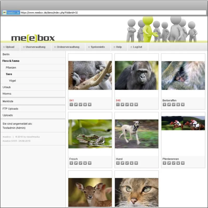 me[e]box Benutzeroberfläche mit Dateiübersicht
