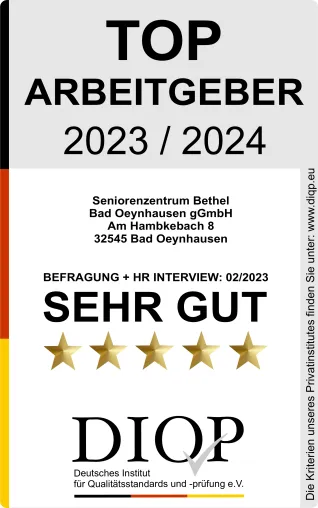 Seniorenzentrum Bethel Bad Oeynhausen gGmbH erhält Top-Arbeitgeber Siegel Bild: Seniorenzentrum Bethel Bad Oeynhausen gGmbH erhält Top-Arbeitgeber Siegel