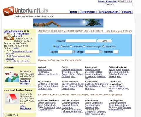 Bild: unterkunft.de noch übersichtlicher: Suche nach Hotel,Ferienwohnung,Campingplatz oder Pension erleichtert