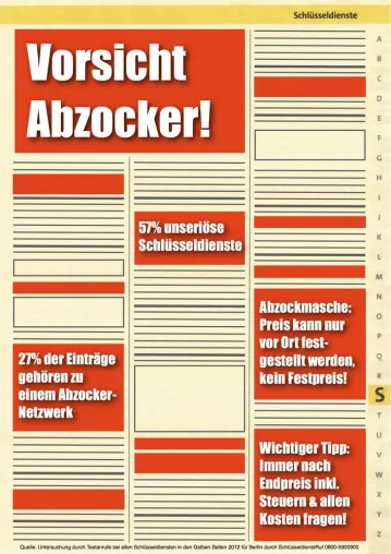 Die Mehrheit der Schlüsseldienste in den Gelben Seiten 2012 für Berlin ist unseriös Bild: Die Mehrheit der Schlüsseldienste in den Gelben Seiten 2012 für Berlin ist unseriös