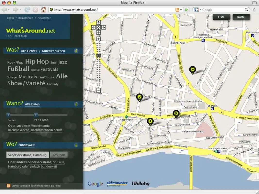 WhatsAround.net-Startseite - Screenshot