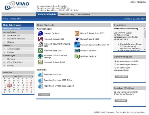Bild: SaaS-Portal der visionapp für Freiberufler, kleine und mittlere Unternehmen mit nützlichen Erweiterungen