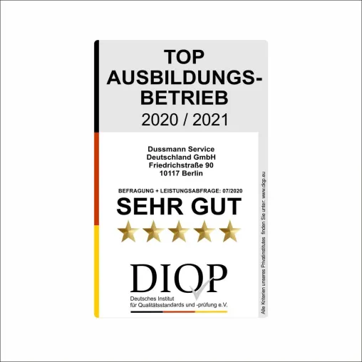 Top Ausbildungsbetrieb (DIQP) an die Dussmann Service GmbH vergeben Bild: Top Ausbildungsbetrieb (DIQP) an die Dussmann Service GmbH vergeben