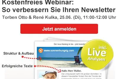 Kostenfreies Webinar am 25. Juni: So verbessern Sie Ihren Newsletter Bild: Kostenfreies Webinar am 25. Juni: So verbessern Sie Ihren Newsletter