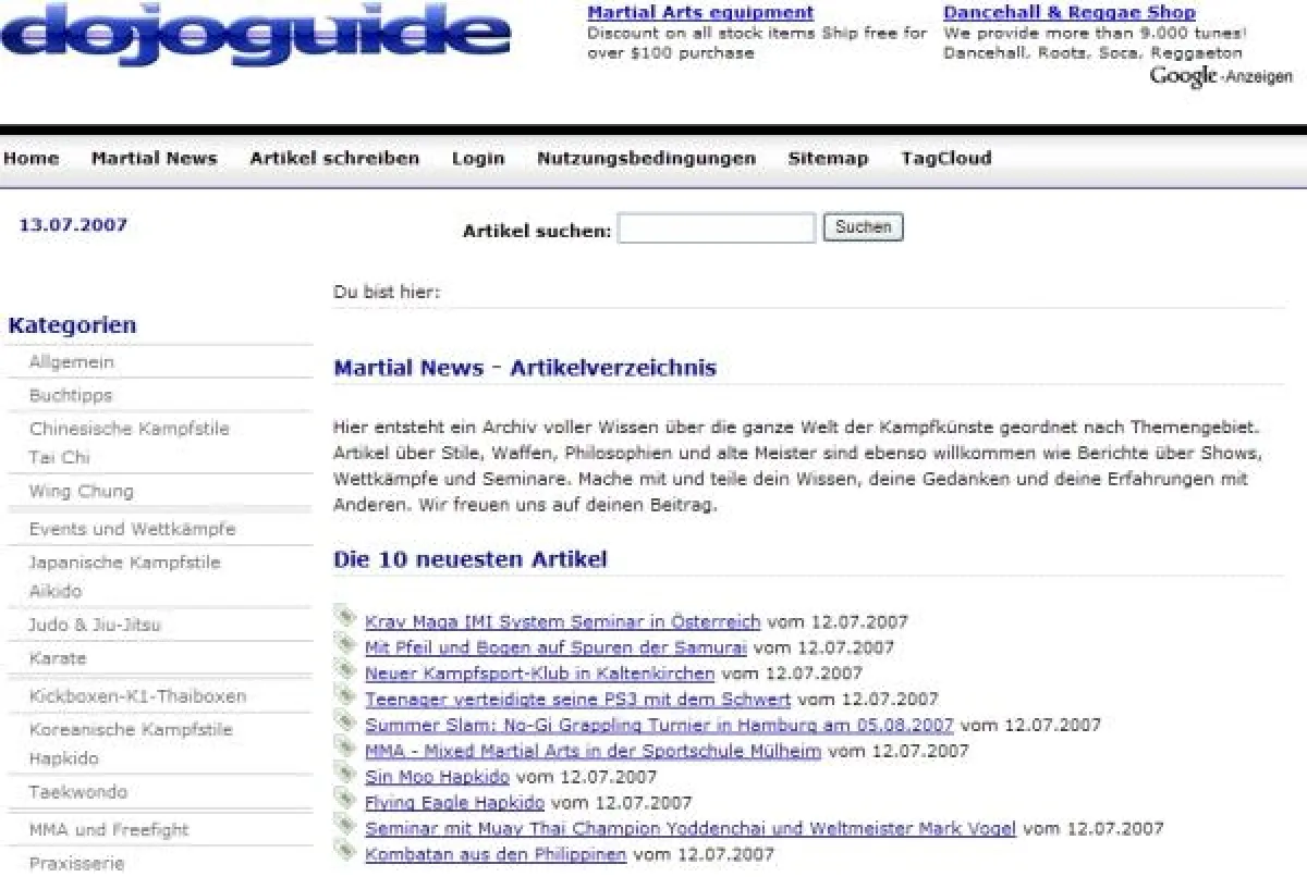 Startseite von Martial News www.dojoguide.org/news