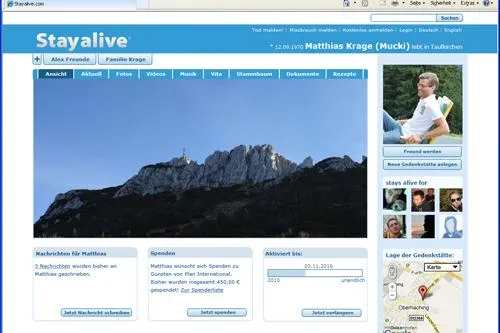 Bild: Das Persönlichkeitsrecht endet bei Stayalive.com nicht mit dem Tod