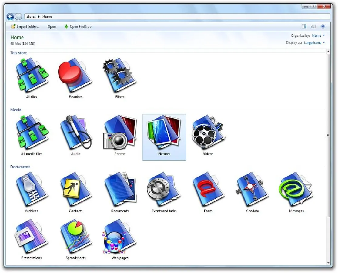 Alle Dateien eines Stores, automatisch gruppiert nach Typ