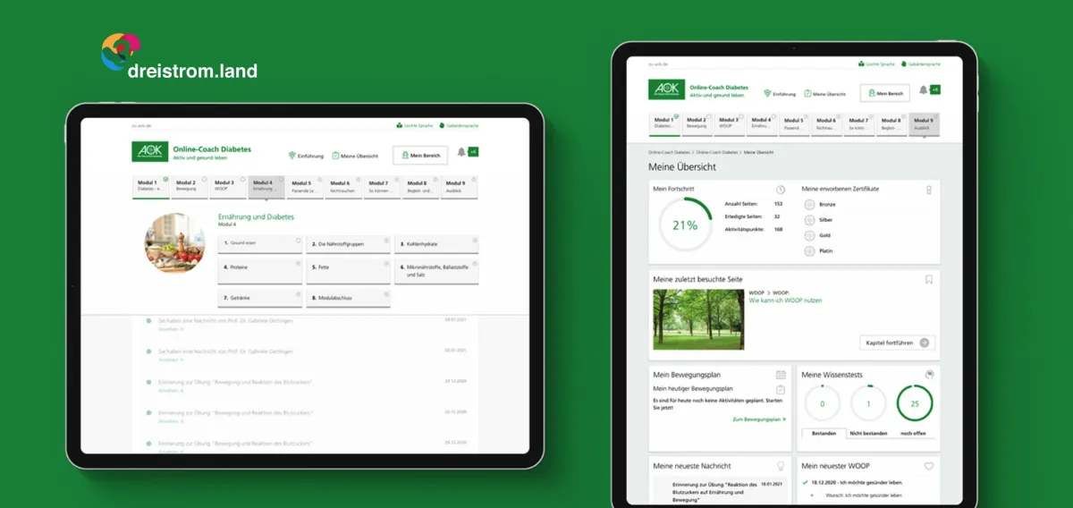 Der Online-Coach Diabetes für den AOK-Bundesverband (© dreistrom.land AG)