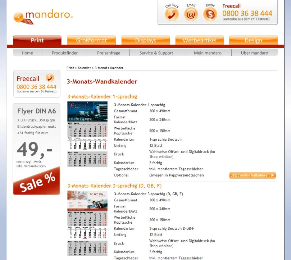 Kalender aller Art bei www.Mandaro.de