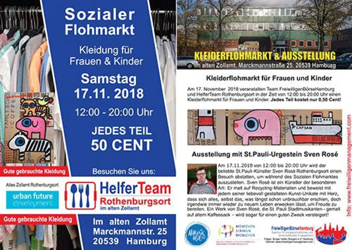 HelferTeam Rothenburgsort veranstaltet sozialen Kleider-Kultur-Flohmarkt.