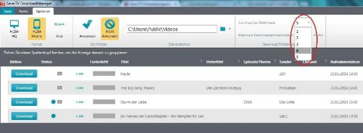 Save.TV Download-Manager organisiert den Download der TV-Aufzeichnungen