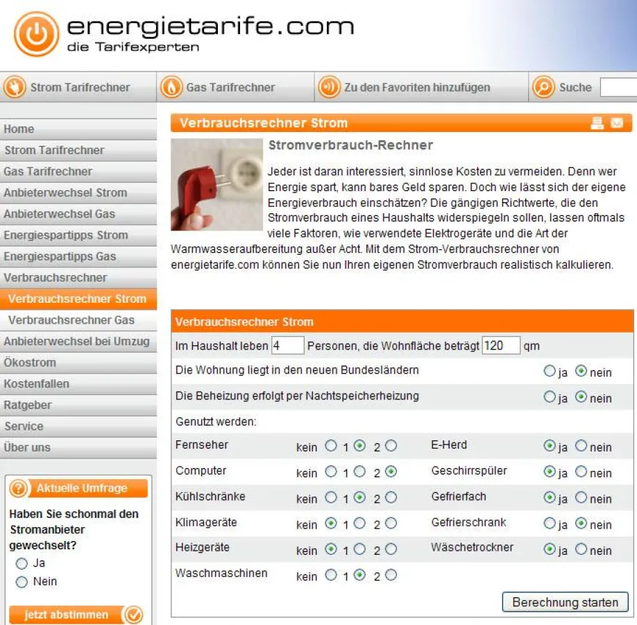 Die neuen Energie-Verbrauchsrechner helfen bei der Selbsteinschätzung