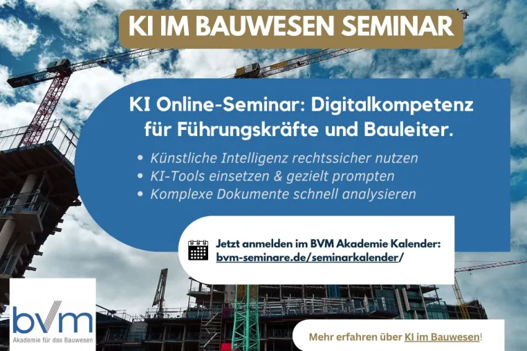 KI im Bauwesen: Seminare für Führungskräfte & Architekten Bild: KI im Bauwesen: Seminare für Führungskräfte & Architekten