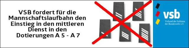 VSB fordert für die Mannschaftslaufbahn den Einstieg in den mittleren Dienst Bild: VSB fordert für die Mannschaftslaufbahn den Einstieg in den mittleren Dienst