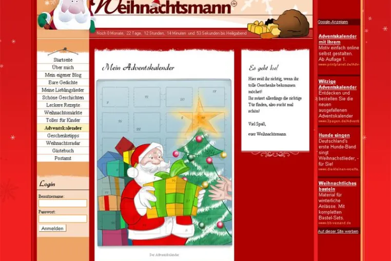 Großer Adventskalender auf weihnachtsmann.de Bild: Großer Adventskalender auf weihnachtsmann.de