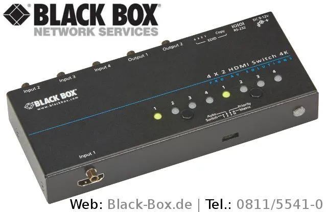 Bild: Neuer 4K-HDMI-Switch von Black Box ermöglicht 2 Arbeitsplätzen Zugriff auf 4 UHD-Quellen