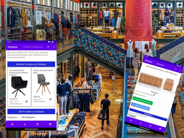Bild: Auf dem diskepto Marktplatz jetzt auch in der Android-App einfach und sicher bei lokalen Händlern einkaufen