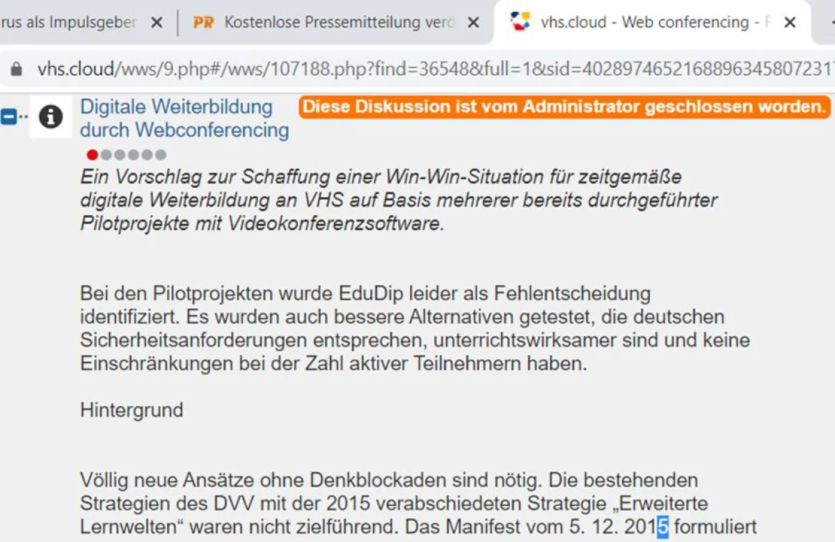 Kritikbehandlung im VHS-Forum