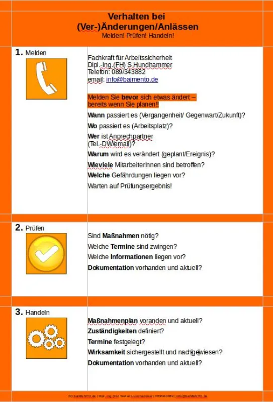 Aushang und Checkliste bei Änderungen