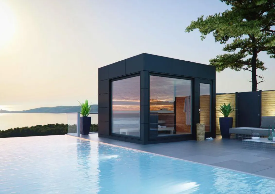Die im Bauhausstil gehaltenen Design-Saunahäuser vereinen Funktion und Design.