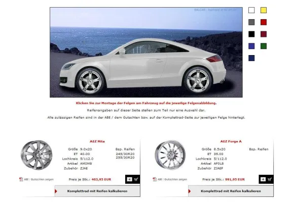 Bild: Neuer Konfigurator für Alufelgen und Kompletträder - mit visueller Montage und ABE/Gutachten Download