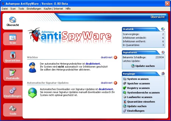 Bild: Ashampoo AntiSpyWare: Die Beta v.0.81 erkennt und beseitigt den Wurm Nyxem.E