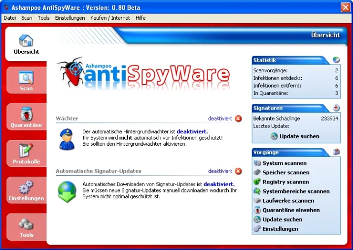 Ashampoo AntiSpyWare: Die Beta v.0.81 erkennt und beseitigt den Wurm Nyxem.E Bild: Ashampoo AntiSpyWare: Die Beta v.0.81 erkennt und beseitigt den Wurm Nyxem.E