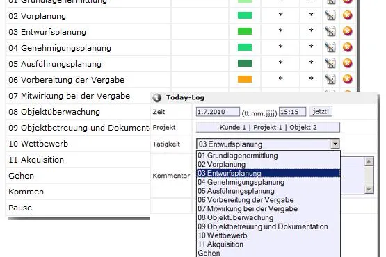 Bild: Webbasierte Projektzeiterfassung openTimetool mit Branchenlösung für Architekten und Stadtplaner