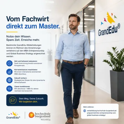 Bild: Vom Fachwirt direkt zum Master: GrandEdu und Hochschule Burgenland schaffen einen durchgängigen Karriereweg