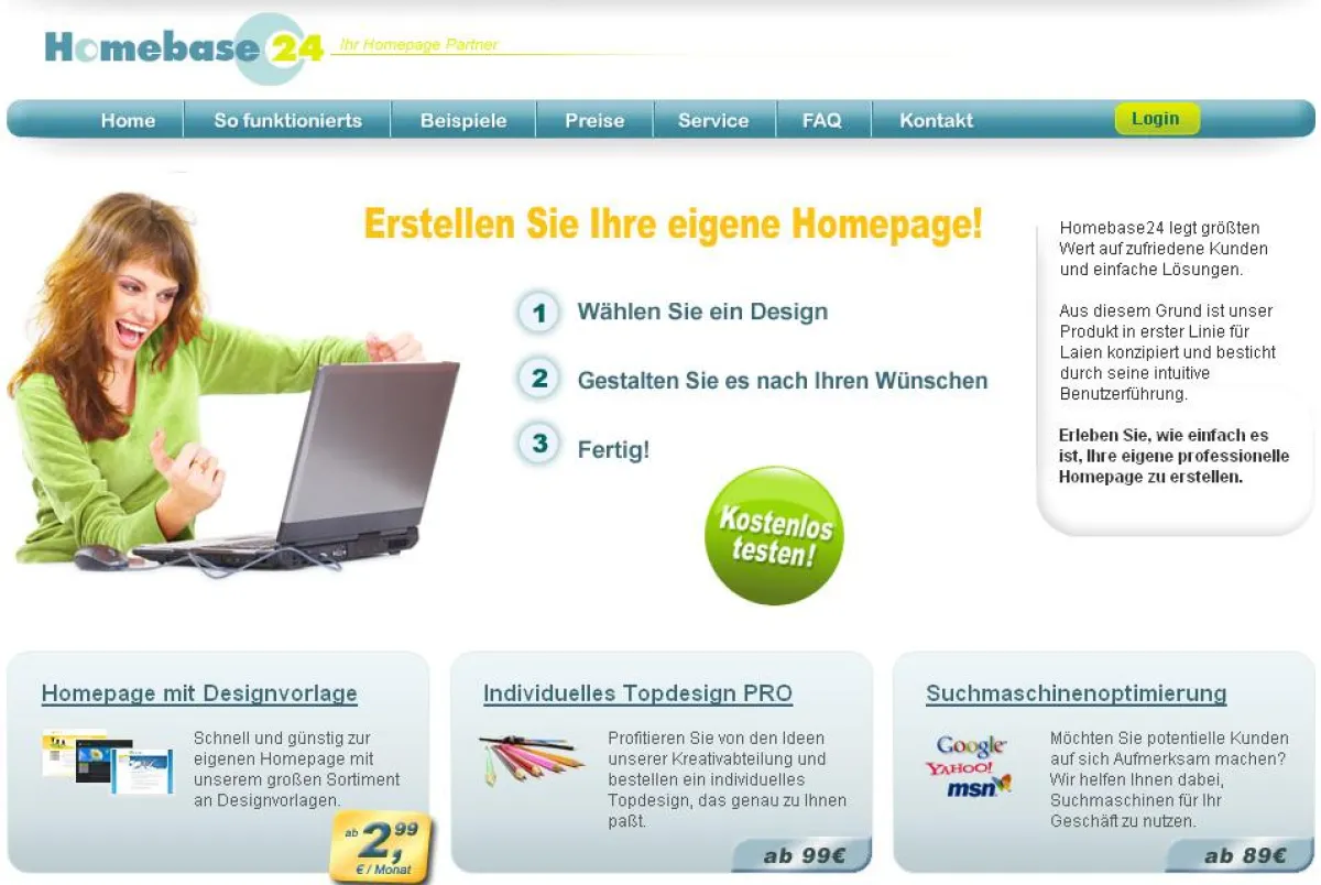 Homepage Baukasten von Homebase24.