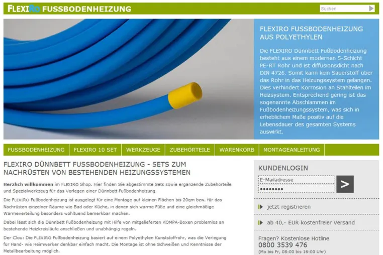 Bild: Online Shop für Dünnbett Fußbodenheizungen zum Nachrüsten und selbst verlegen eröffnet