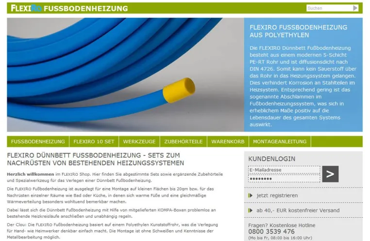 Bild: Online Shop für Dünnbett Fußbodenheizungen zum Nachrüsten und selbst verlegen eröffnet