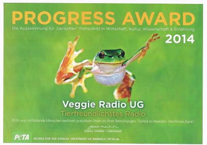 Bild: PETA Progress Award 2014 Veggieradio ausgezeichnet