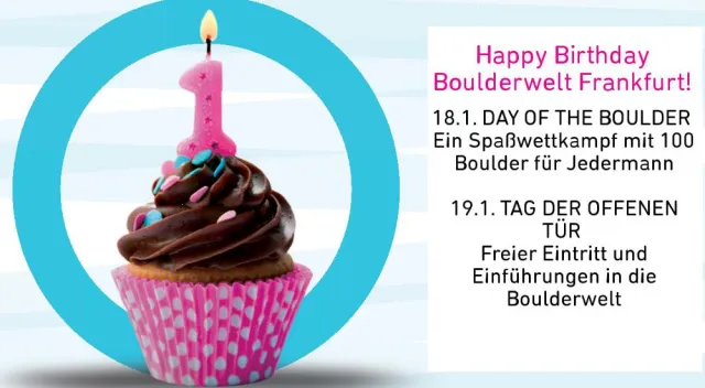 Bild: Die Boulderwelt Frankfurt feiert am 18.1 /19.1. ihren ersten Geburtstag