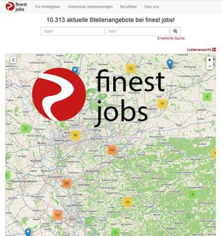 Screenshot der geo-kodierten Stellenangebote