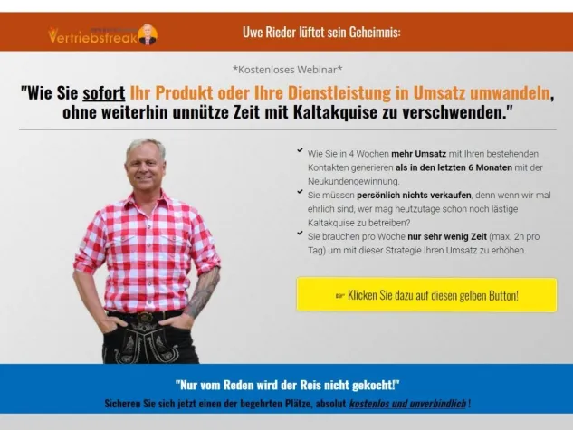 Bild: Webinar von Uwe Rieder, der bayerische Vertriebsfreak: "Sofort Umsatz ohne Kaltakquise!"