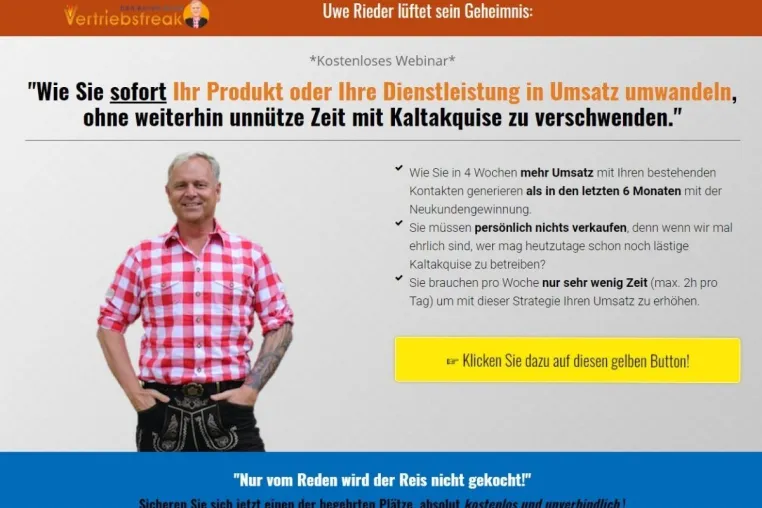 Webinar von Uwe Rieder, der bayerische Vertriebsfreak: "Sofort Umsatz ohne Kaltakquise!" Bild: Webinar von Uwe Rieder, der bayerische Vertriebsfreak: "Sofort Umsatz ohne Kaltakquise!"