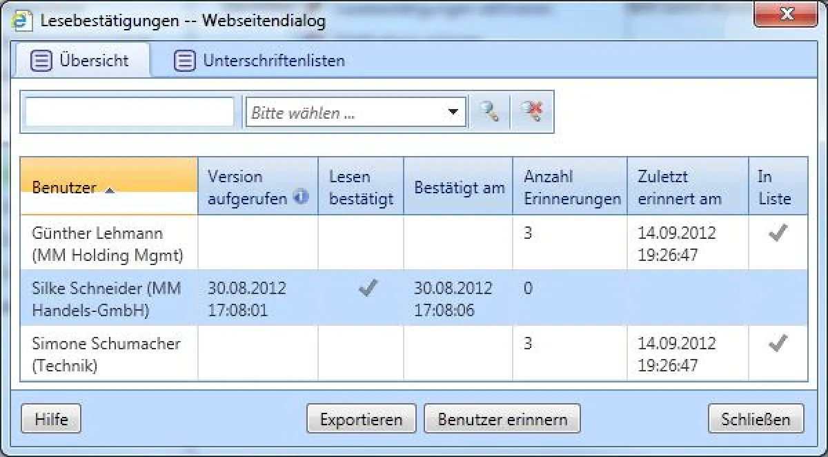 Lesebestätigung in BITqms