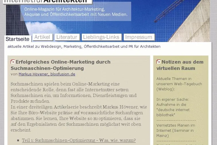 Bild: Internet-fuer-Architekten.de: Aufnahme in die 'deutsche internet bibliothek'