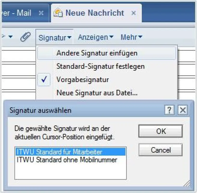 Mit der neuen Multi-Signatur-Funktion hat ein User die Wahl zwischen mehreren E-Mail-Signaturen