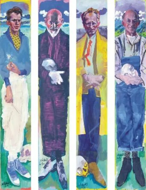 Roland Schauls I Malerfürsten (Rauch, Lüpertz, Polke, Twombly) ? 2010 ? Acryl, Kohle auf Leinwand ? je 180 x 30 cm