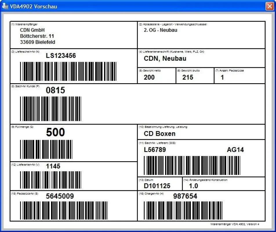 Warenanhänger nach VDA 4902